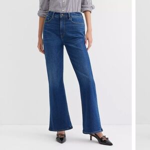 LOFT Curve High Waisted Relaxed Fit Stretch Denim Medium Wash Flare Jeans